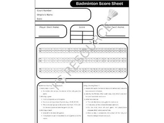 Badminton Score Sheet