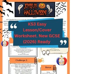 French Halloween Worksheet (one full lesson, easy cover lesson)