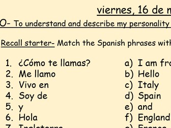 Year 7 Spanish- Lesson 3- to describe my personality