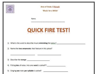 QUICK FIRE TEST Purcell - GCSE 9-1 Edexcel