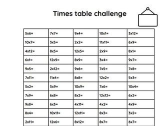 Times table challenge (120 questions) - dyslexia friendly font
