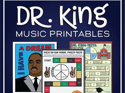 Martin Luther King Day Music Coloring, Games, and MLK Worksheet Activities