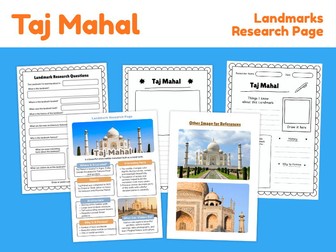 Taj Mahal Landmark Research Project | History & Geography Worksheets