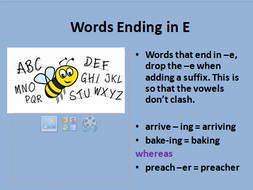 Spelling: Words Ending in E  Teaching Resources