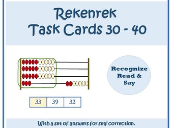 Rekenrek identify numbers from 30 to 40 with a set of answers for self correction