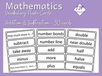 30 Addition and Subtraction Vocabulary Cards