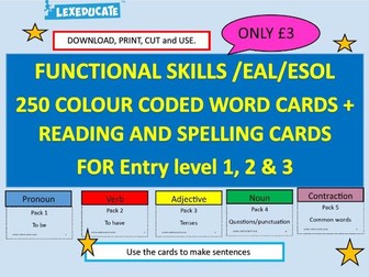 Functional Skills  English - Spelling and Reading cards, Homophone cards 254 colour coded word cards