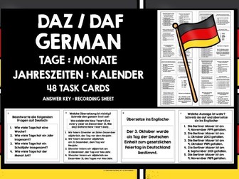 GERMAN DATES DAYS MONTHS SEASONS TASK CARDS