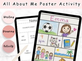 All About Me Poster Activity | Back to School First Week Writing & Drawing