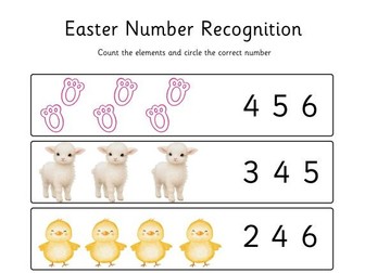 Set of 4 Easter number recognition sheets
