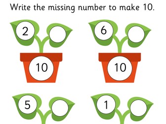Number bonds plant pot worksheet