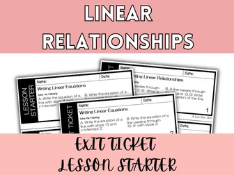 Linear Relationships EXIT TICKET LESSON STARTER | 2 Versions (Set 1 & Set 2)