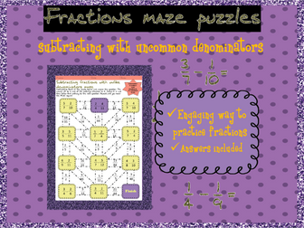Subtracting fractions with uncommon denominators mazes