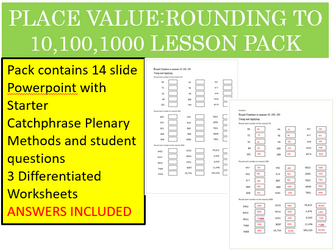 Place Value-Rounding to 10-100-1000 Lesson Pack