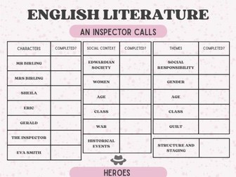 An Inspector Calls and Heroes GCSE Checklist