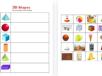 3D shapes- Match the object to the shape