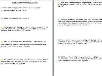 LCM and HCF worded problems worksheet with solutions - Edexcel
