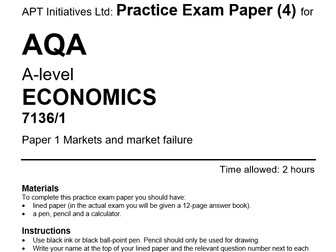 apt4 AQA A-level Economics: Practice Mock Exam Paper 1 on Markets & Market Failure (4 of 4)