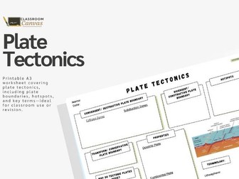 A3 Plate Tectonics Worksheet – Geography Printable for Classroom or Revision
