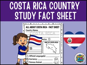 Costa Rica Map and Flag Country Study Research Project Worksheet Geography Activity