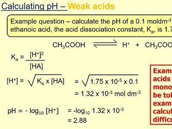 A2 AQA Calculating pH of acids and bases
