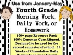 4th Grade Morning Work Spiral Review: Reading, ELA, and Math 2nd Semester- Jan-May: 120+ Pages