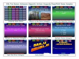 Antonyms-Opposite Actions Jeopardy PowerPoint Game