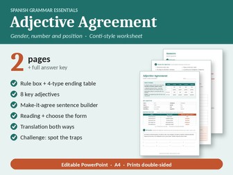 Spanish Adjective Agreement: Conti-Style Grammar Worksheet