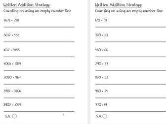 Blank Number Line Addition 4 digit & 3 digit