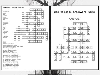 Back to School Crossword Puzzle Worksheet Activity