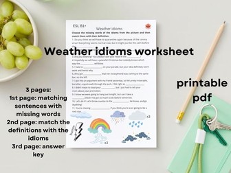 ESL weather idioms worksheet, B1+, common idiom about the weather