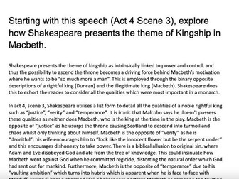 Grade 9 Kingship in Macbeth Essay (Act 4 Scene 3, and whole play)
