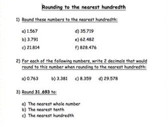 Rounding To Nearest Hundredth Worksheet Teaching Resources