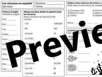 Los Numeros - Spanish numbers worksheet with answers