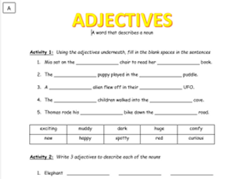 Adjectives Worksheet KS1 - LKS2 Differentiated