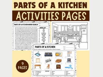 Parts of a Kitchen: Labeling Diagram, Word Search, Coloring Pages | ESL Vocabulary Pack