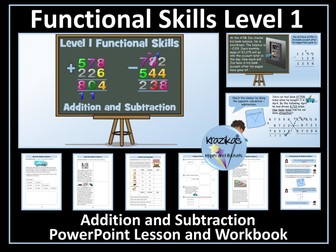 Functional Skills Maths Level 1 - Addition and Subtraction PowerPoint Lesson and Workbook
