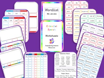 Grammar-Verb/Noun/Adjective/Adverb Word Lists & Sentence Structure Worksheets