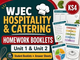 Hospitality and Catering Homework Booklets | Unit 1 and Unit 2 | Student Booklets and Answer Sheets