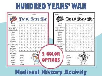 Hundred Years’ War Word Search Puzzle | Medieval History Activity