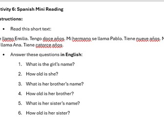 Spanish Year 7 Learning Menu Homework