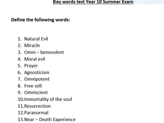 RE End of Year Key Words Year 10