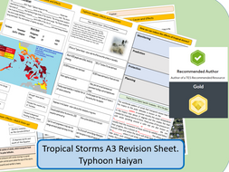 AQA GCSE 9-1 : Typhoon Haiyan, Tropical Storms, A3 Double Sided Revision Sheet.