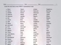 Space-Astronomy Alphabetical Order Worksheet | Teaching Resources