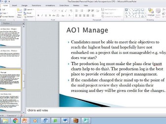 AQA EPQ Information for new supervisors. Presentation, AO and annotated production log
