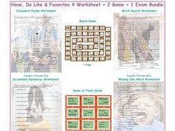 Have, Do Like & Favorites 4 Worksheet-2 Game-1 Exam Bundle