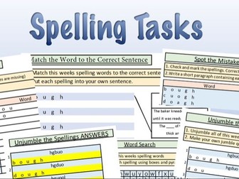 Spelling Tasks -ough words Year 5/6 upper KS2 Spelling tasks NEW for 2023