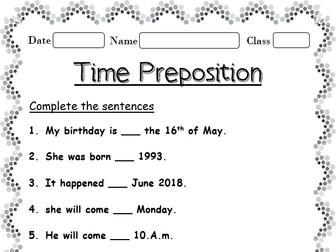 Time Preposition Worksheets