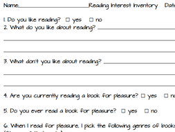 Reading Interest Inventory- Upper Elementary | Teaching Resources