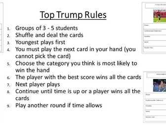 Top Trumps for Component of Fitness Lesson